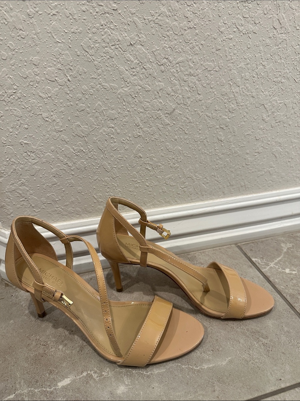 Michael Kors Beige Patent Leather Ankle-Strap Heels